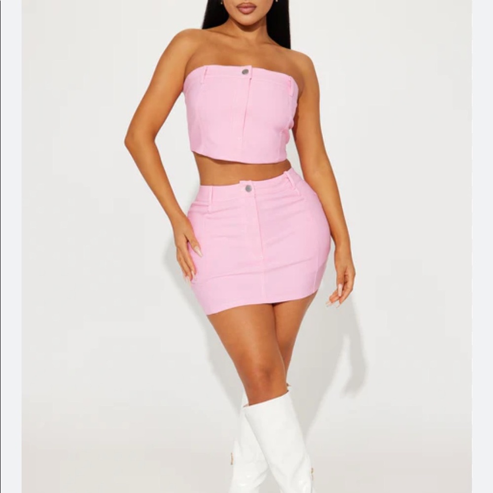 FASHION NOVA Pink denim skirt set